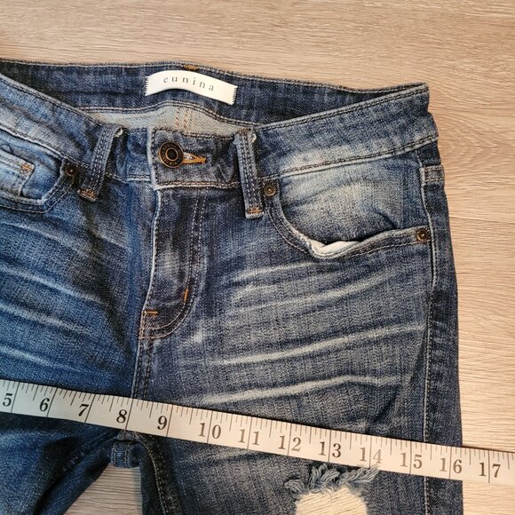 eunina Jeans Womens 7 Maxwell Low Rise Skinny Ripped Medium Dark Stretch Denim - Picture 6 of 10